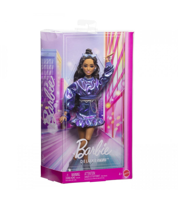 Păpușă Mattel Barbie Deluxe Style #7, ținută metalizată albastru-violet, 4+ ani