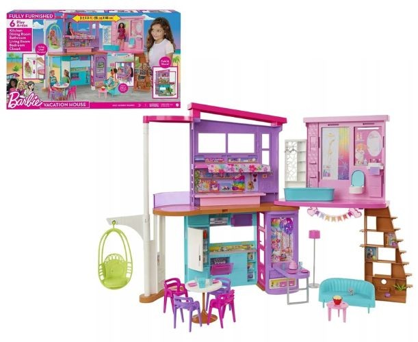 Casă de păpuși Mattel Barbie, Casa de vacanță, 6 zone de joacă