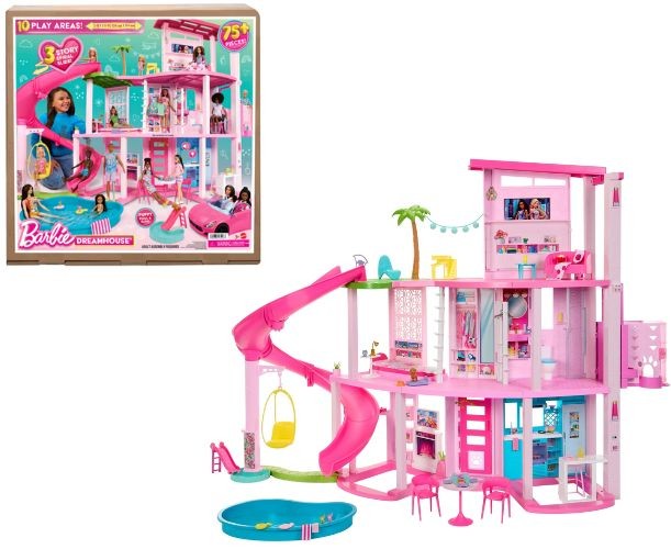 Casă de păpuși Mattel Barbie Casa de vis, 3 etaje, 10 zone de joacă, 75+ piese