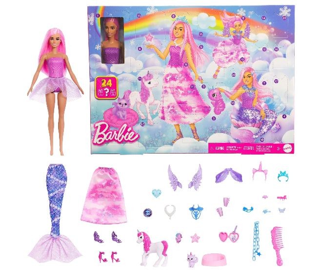 Calendar de Crăciun Mattel Barbie Dreamtopia, 24 de surprize, 3+ ani