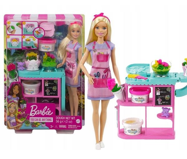 Set de joacă Mattel Barbie, Florărie, păpușă și accesorii, pastă de modelat 56 g, 3+ ani