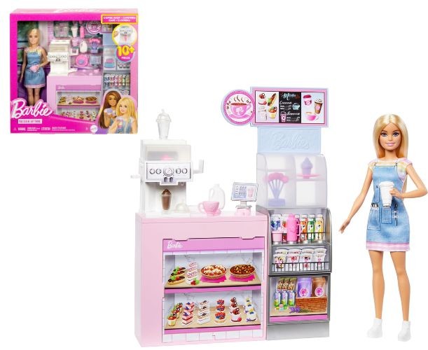 Set de joacă cafenea Mattel Barbie Coffee Shop, 10+ piese, 3+ ani