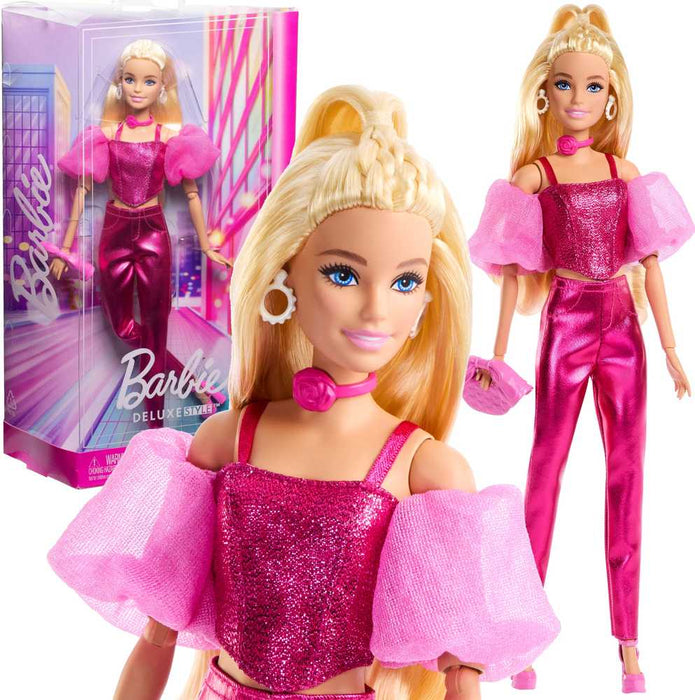 Păpușă Mattel Barbie Deluxe Style #5, ținută metalizată roz, 4+ ani