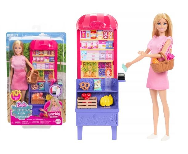 Păpușă Mattel Barbie Malibu, Barbie la market, cu stand de magazin, 3+ ani