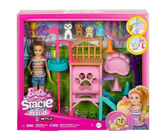 Set de joacă cu păpușă Mattel Barbie Stacie la locul de joacă, 3 cățeluși, 3+ ani