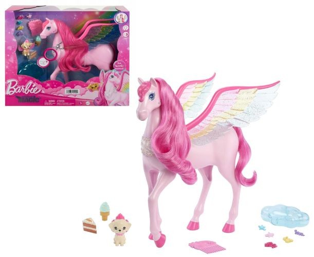 Figurină cal înaripat Mattel Barbie Dreamtopia, Pegasus, coamă roz lungă, accesorii, 3+ ani