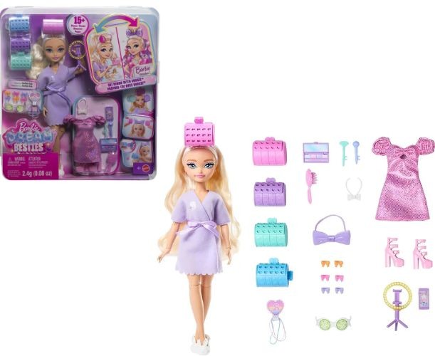 Set păpușă Mattel Barbie Malibu Dream Besties, Get Ready with Me, 15+ piese