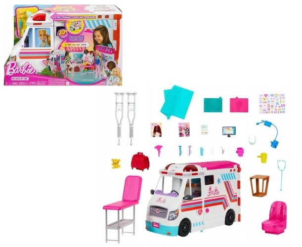 Set de joacă Mattel Barbie Salvare 2023, ambulanță cu accesorii medicale