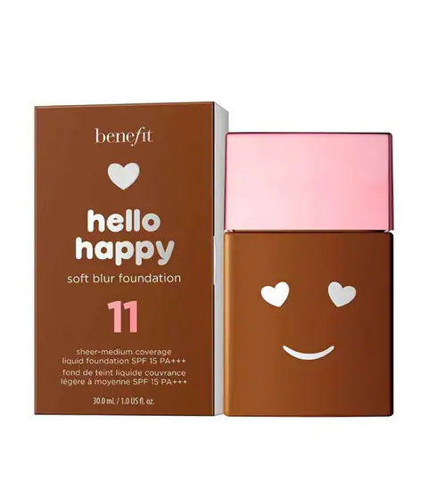 Fond de ten lichid Benefit Hello Happy Soft Blur, finisaj mat, nuanța 11 Neutru întunecat, SPF 15, 30 ml