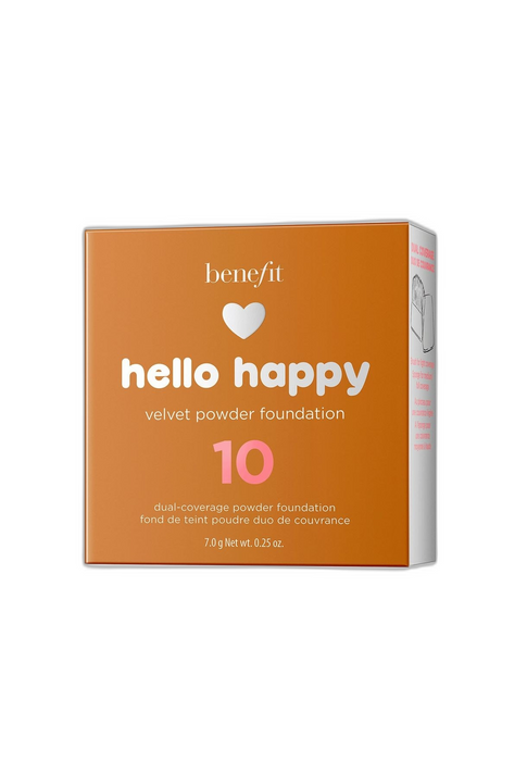 Fond de ten pudră compact Benefit Hello Happy Velvet, matifiant, nuanța 10 Dark, 7 g