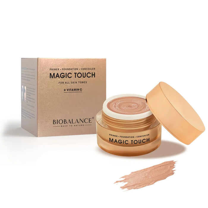 Bază, corector și fond de ten 3-în-1 Bio Balance Magic Touch, iluminator și cu acoperire, nuanța Medium, 30 ml