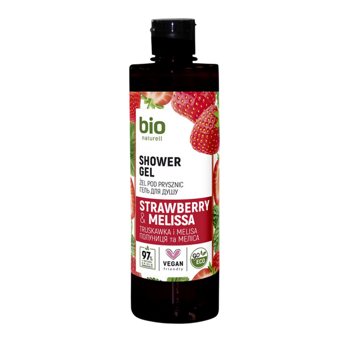 Gel de duș Bio Naturell Strawberry & Melissa, hidratant, pentru toate tipurile de piele, 437 ml