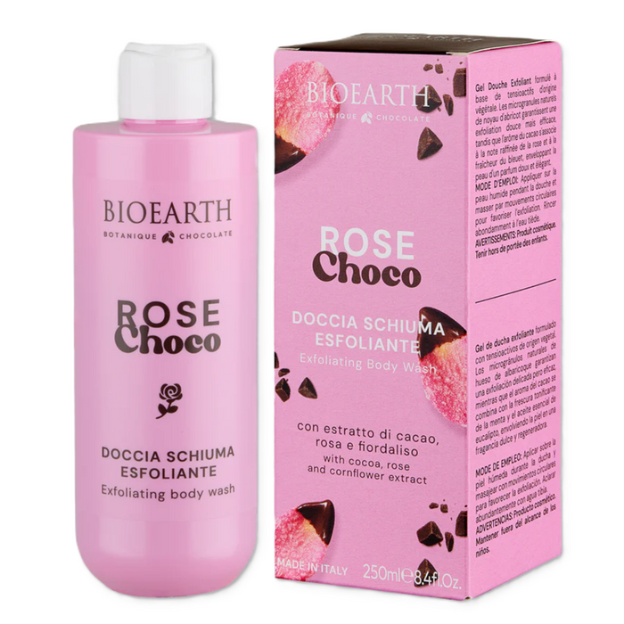 Gel de duș Bioearth Rose Choco, exfoliant, pentru toate tipurile de piele, 250 ml