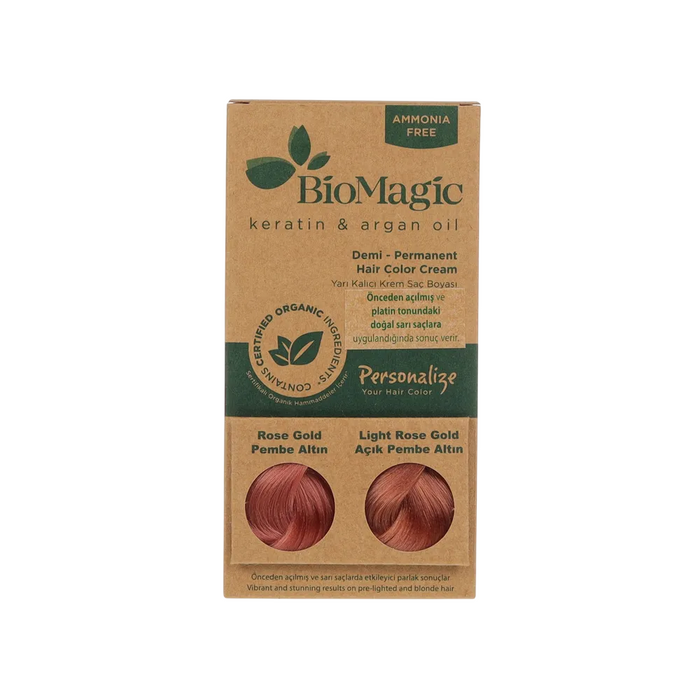 Vopsea de păr demi-permanentă Biomagic Keratină și ulei de argan, nuanța Rose Gold, 250 ml, tester