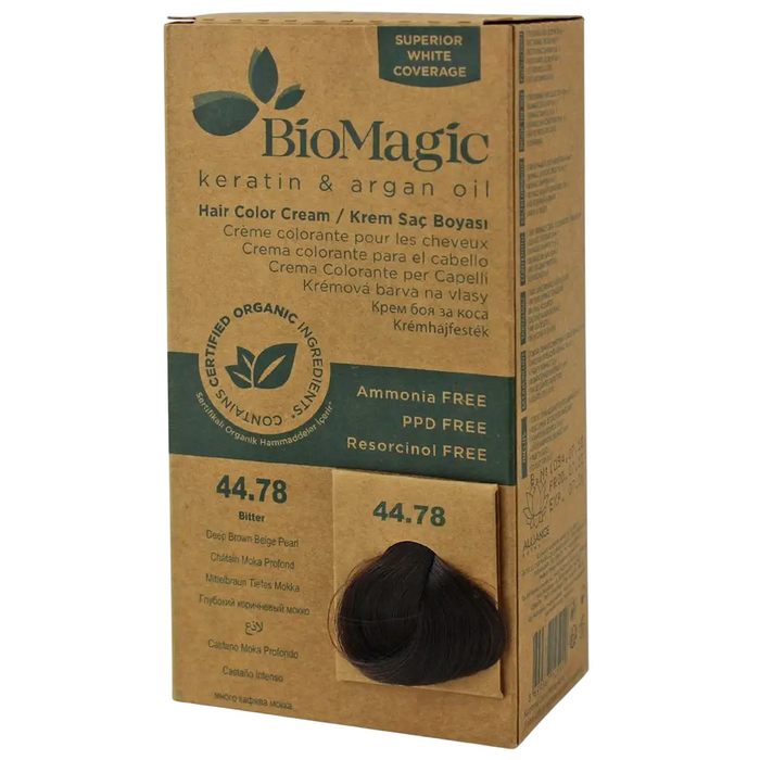 Vopsea permanentă de păr Biomagic Keratin & Argan Oil, nuanța 44.78 Bitter, fără amoniac, 250 ml, tester