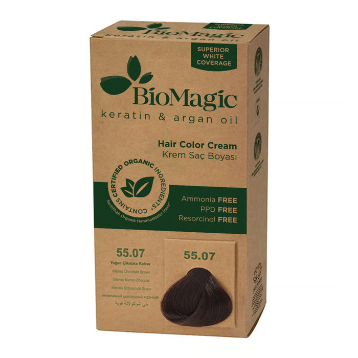 Vopsea permanentă de păr Biomagic Keratină și ulei de argan, nuanța 55.07, 250 ml, tester