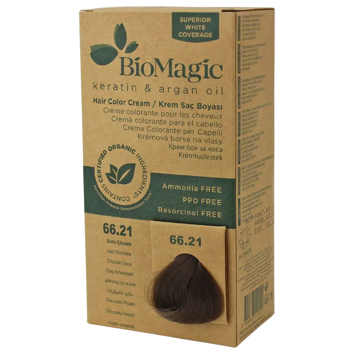 Vopsea permanentă de păr BioMagic Keratină și ulei de argan, nuanța 66.21, 250 ml, tester