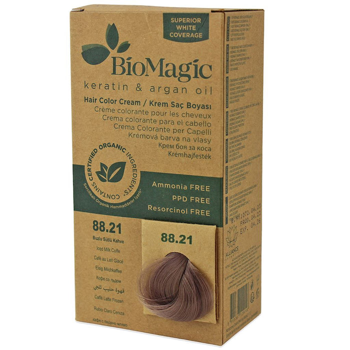 Vopsea permanentă de păr Biomagic Keratină și ulei de argan, nuanța 88.21, 250 ml, tester