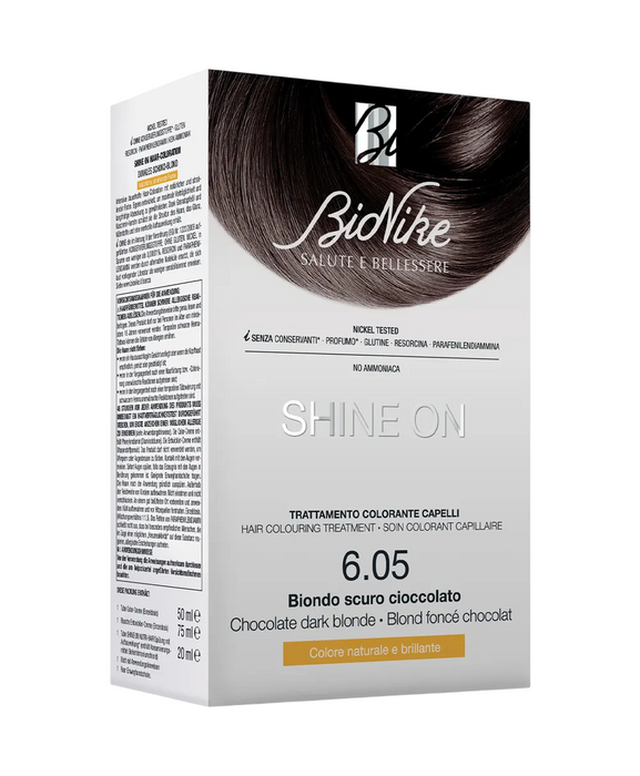 Vopsea permanentă de păr BioNike Shine On, nuanța 6.05 Dark Chocolate Blonde, 145 ml