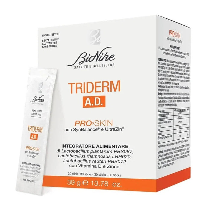Supliment alimentar BioNike Triderm A.D. Pro Skin, pentru piele, păr și unghii, 30 de stickuri