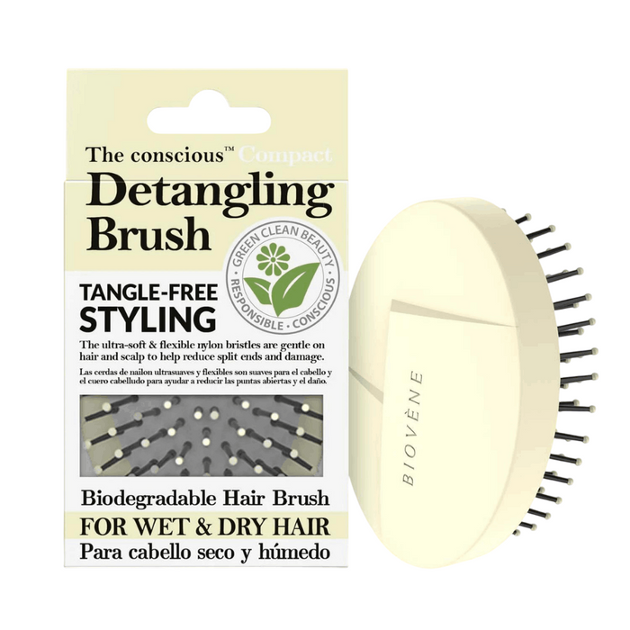 Perie de păr Biovene The Conscious Compact, pentru descurcare și styling, Canary Yellow