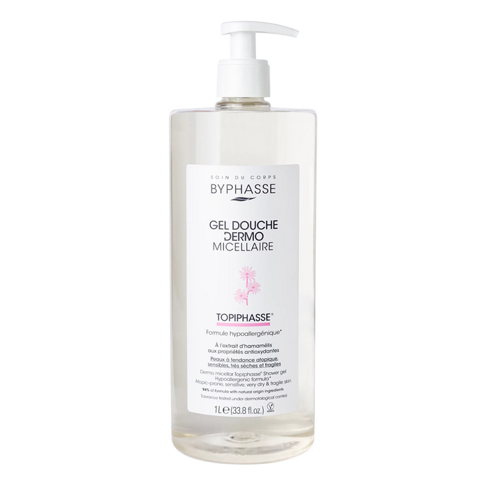 Gel de duș Byphasse Dermo Micelar Topiphasse, hipoalergenic, pentru piele sensibilă, 1000 ml, tester