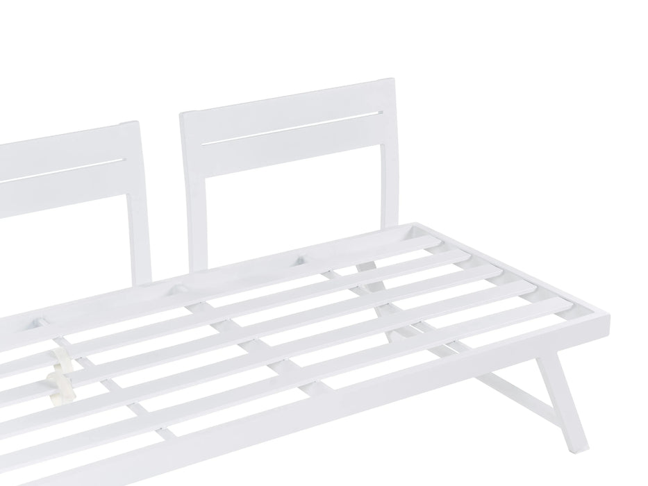 Set colțar lounge pentru grădină, Beliani, 5 locuri, structură aluminiu, alb cu perne verzi