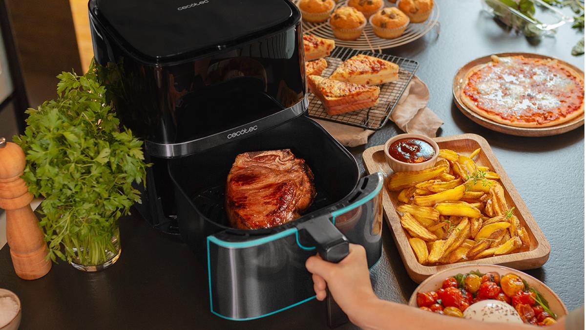 Friteuză cu aer cald Cecotec Cecofry Full Inox Pro 5500 Pro cu accesorii, 5,5 l, 1700 W, 8 programe, inox