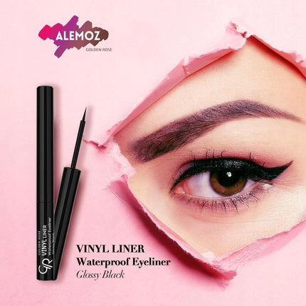 Golden Rose Vinyl Liner Waterproof Liquid Eyeliner, Glossy Black