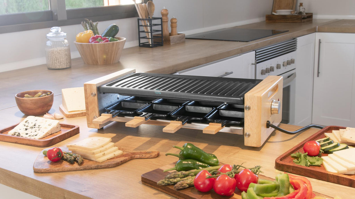 Raclette Cecotec Cheese&Grill 8200 Wood Black, 1200 W, pentru 8 persoane, negru