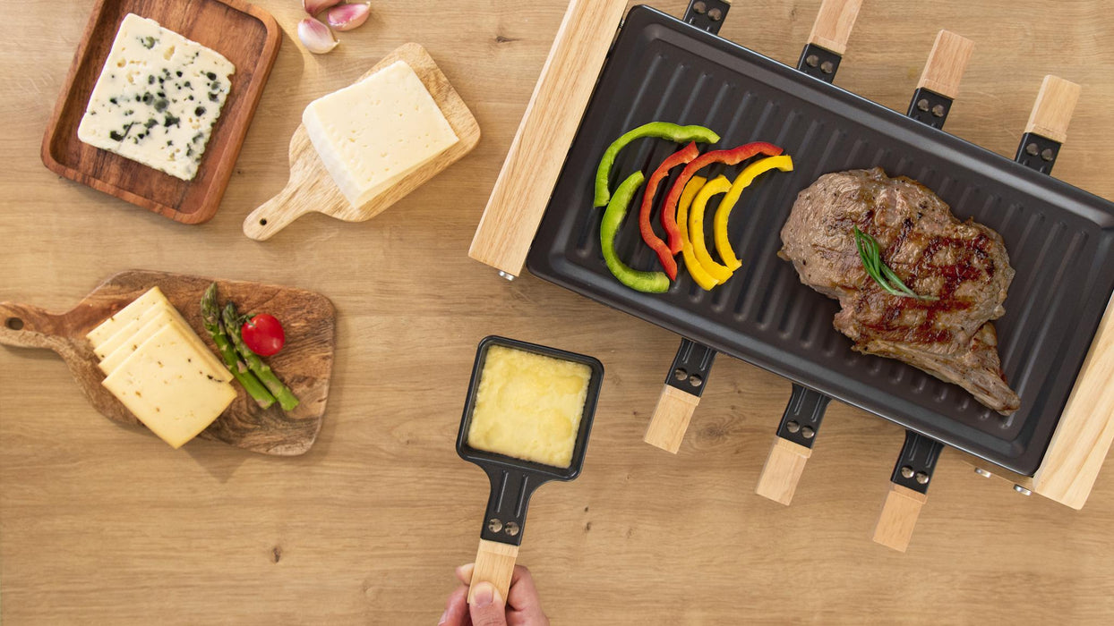 Raclette Cecotec Cheese&Grill 8200 Wood Black, 1200 W, pentru 8 persoane, negru