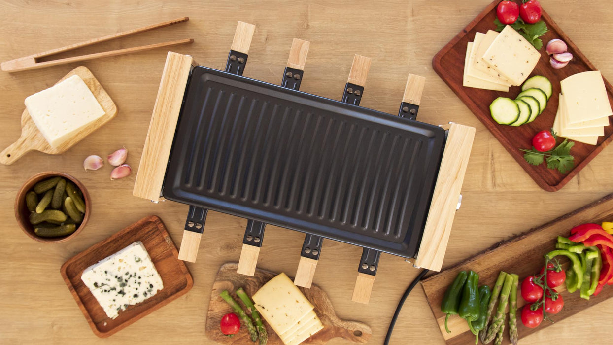 Raclette Cecotec Cheese&Grill 8200 Wood Black, 1200 W, pentru 8 persoane, negru