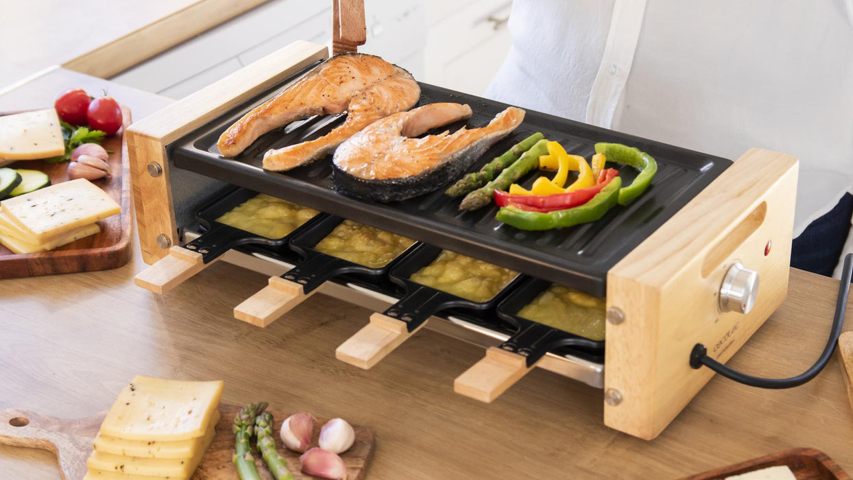 Raclette Cecotec Cheese&Grill 8200 Wood Black, 1200 W, pentru 8 persoane, negru
