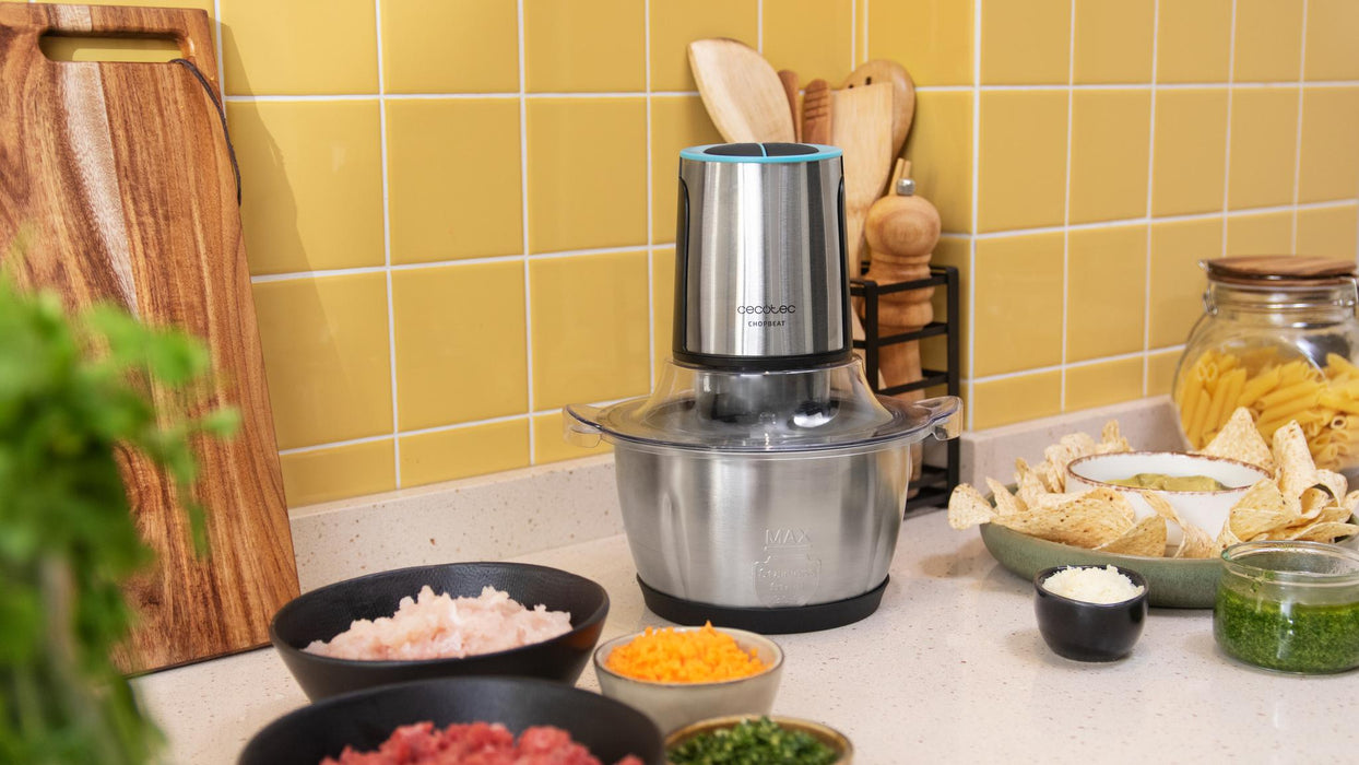 Tocător electric Cecotec ChopBeat 1500 TitanBlack Steel, 600 W, bol de 1,5 l, 2 trepte, inox