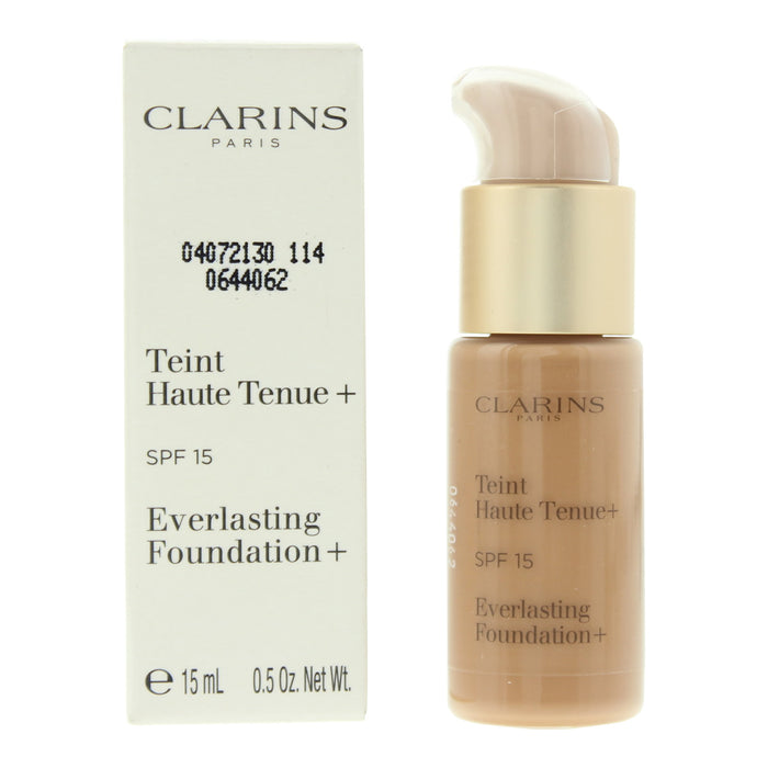 Fond de ten lichid Clarins Everlasting Foundation+, finisaj mat, nuanța 114 Cappuccino, SPF 15, 15 ml, tester
