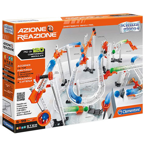 Circuit cu bile Clementoni Science & Play Action & Reaction, peste 120 de componente, 6+ ani