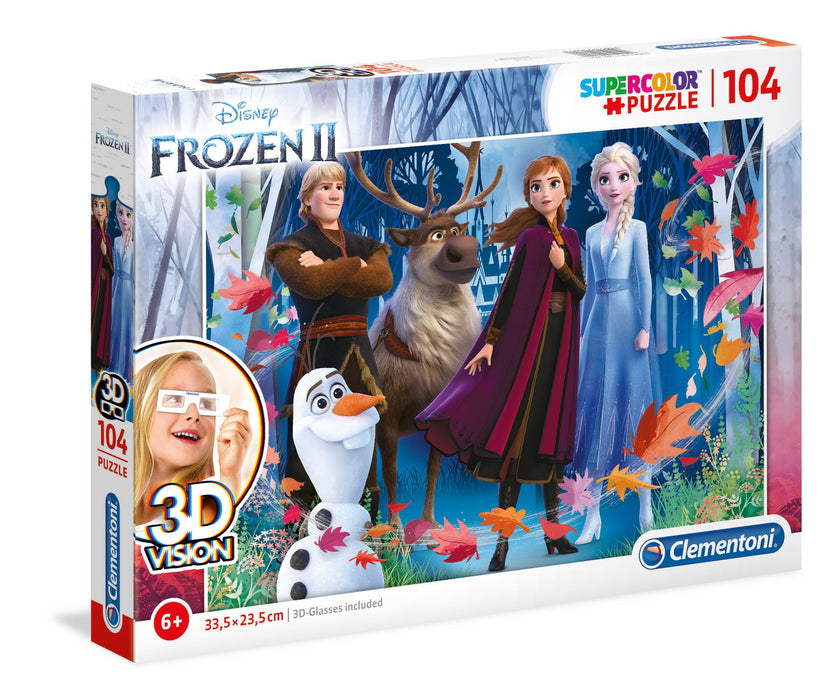 Puzzle Clementoni SuperColor Frozen, 104 piese, cu ochelari 3D, 6+