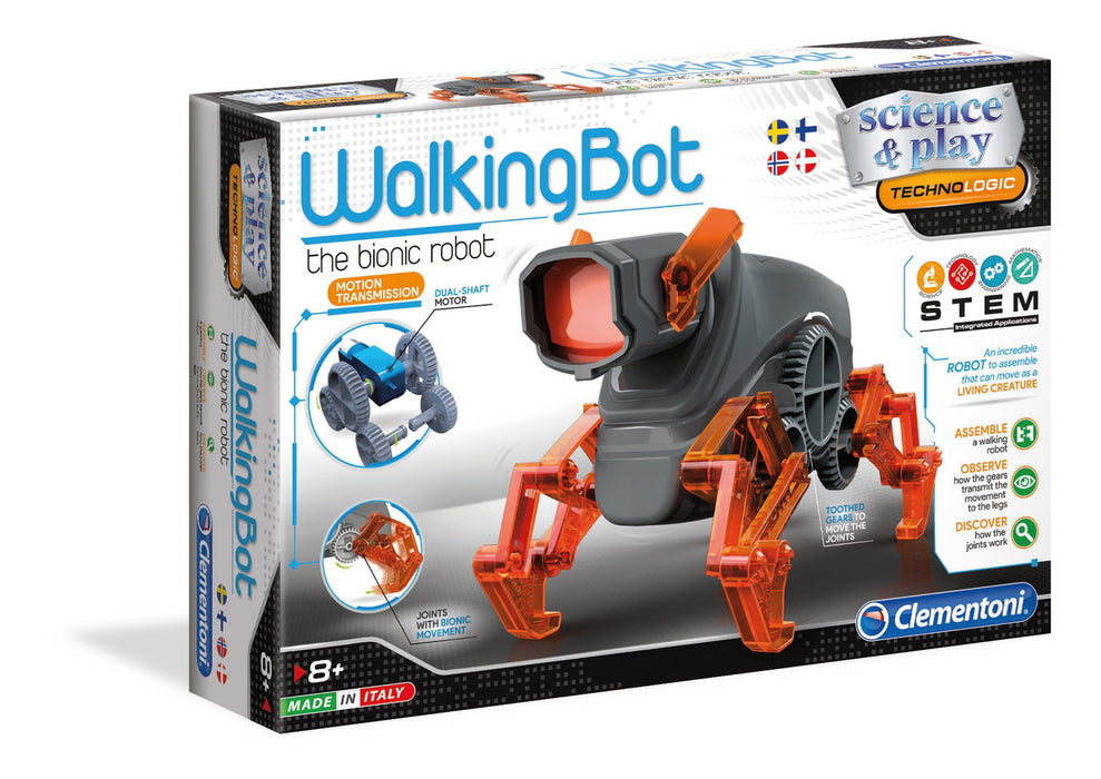 Kit de construcție Clementoni Walking Bot, robot bionic, cu mecanism de mers, 8+ ani