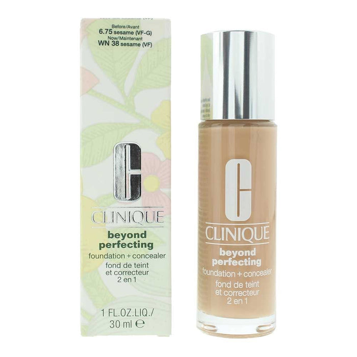 Fond de ten lichid Clinique Beyond Perfecting, acoperire completă, fond de ten și corector 2-în-1, nuanța 38 Sesame, 30 ml