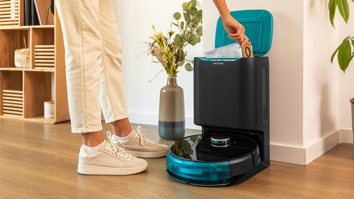 Bază cu golire automată Cecotec Conga Home 10000, 2 × 2,5 l, 40 × 46 × 29 cm, neagră