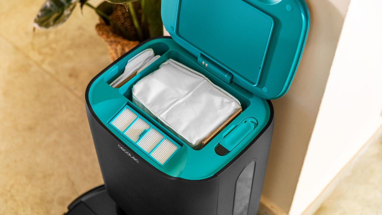 Bază cu golire automată Cecotec Conga Home 10000, 2 × 2,5 l, 40 × 46 × 29 cm, neagră