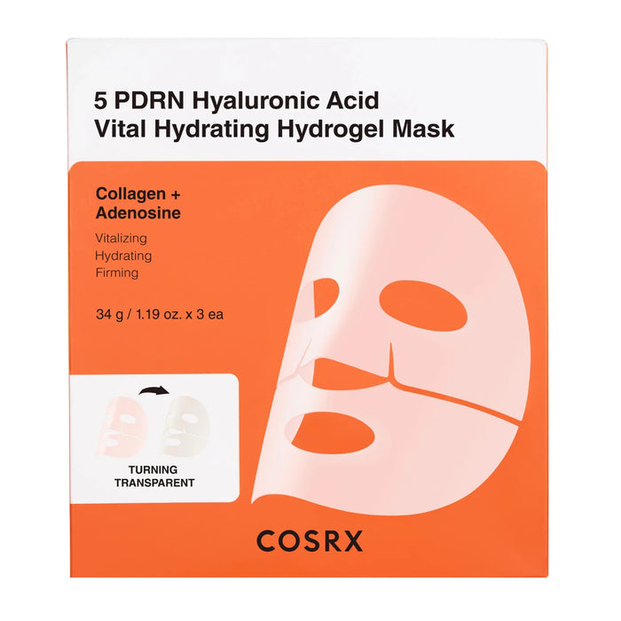 Set mască facială Cosrx 5 PDRN Hyaluronic Acid Vital Hydrating Hydrogel Mask, hidratantă, 3 x 34 g