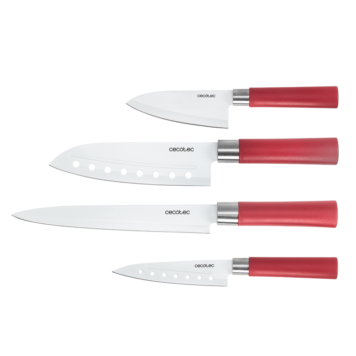 Set de 4 cuțite japoneze Cecotec, lame de 2 mm, oțel AISI 420B, înveliș ceramic