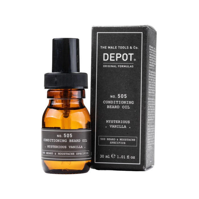 Ulei pentru barbă Depot 500 Beard & Mustache Specifics No. 505, cu vitamina E, aromă de vanilie misterioasă, 30 ml