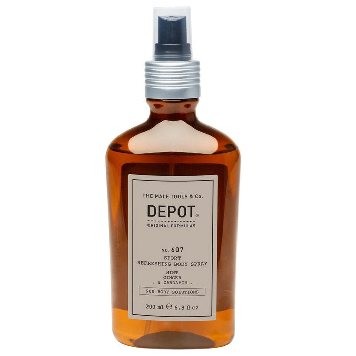 Spray de corp Depot 600 Body Solutions No. 607, răcoritor, pentru față și corp, mentă, ghimbir și cardamom, 200 ml