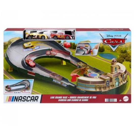 Circuit de curse Mattel Cars NASCAR Disney Pixar, 2 mașinuțe, 4+ ani