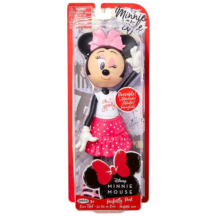 Păpușă Disney Minnie Mouse Fashion Dolls, cu fustă roz cu buline și fundă