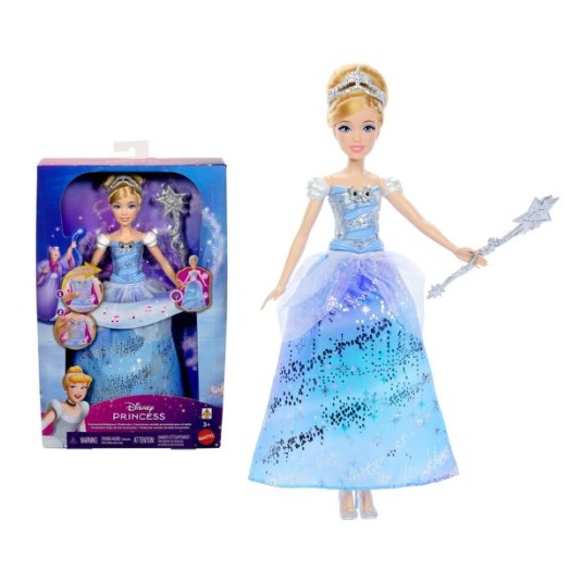Păpușă Mattel Disney Princess, Cenușăreasa, rochie luminoasă, 3+ ani