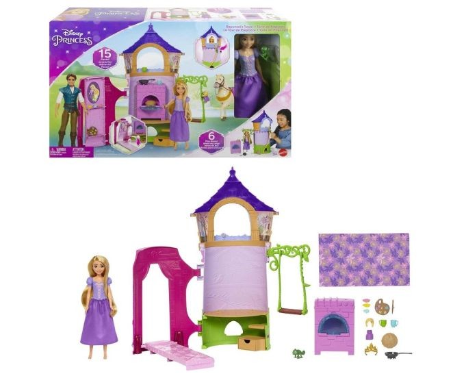 Set de joacă Mattel Disney Princess, Turnul lui Rapunzel, cu păpușă și leagăn