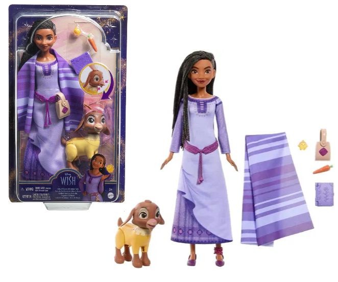Păpușă Mattel Disney Wish, Asha cu Valentino și accesorii, 3+ ani